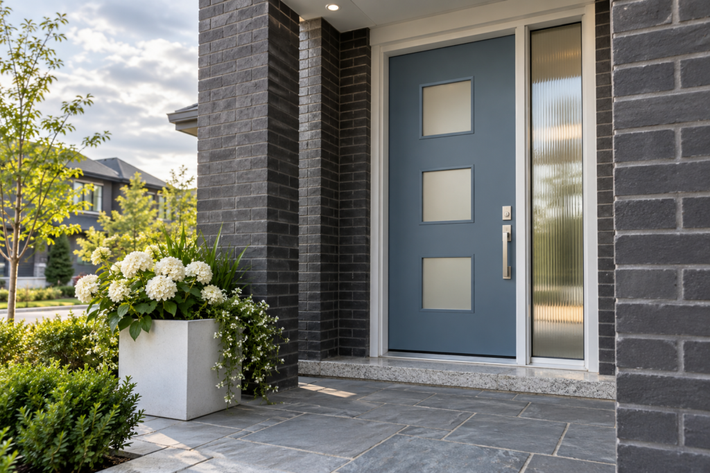 Canadian Dusty-Blue Townhouse Entry
