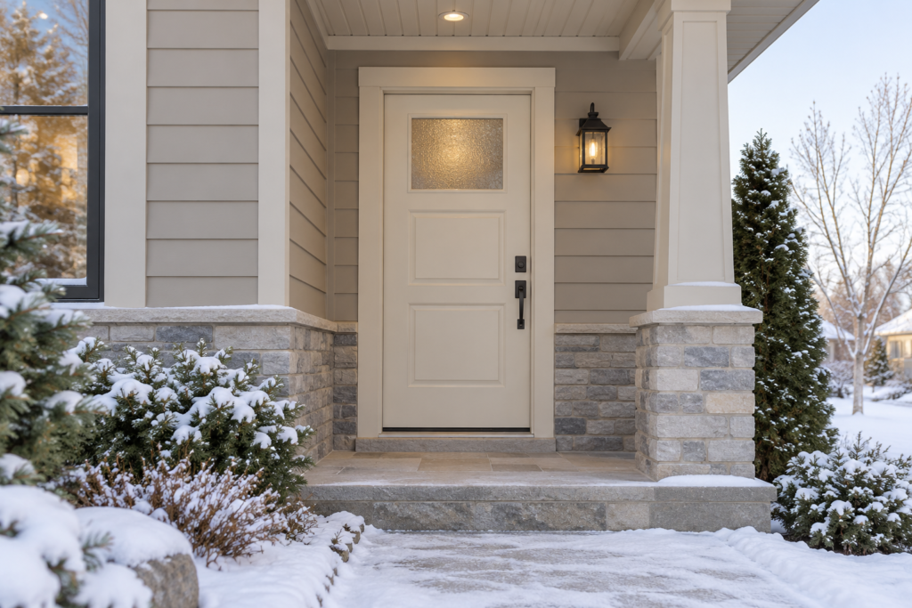 Cozy Cream Steel Door in Snow