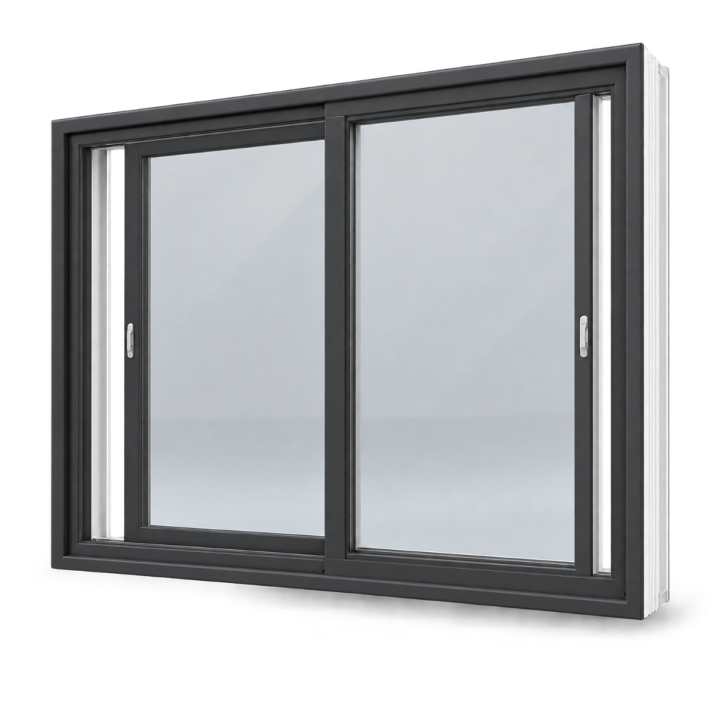 Dark gray double-slider vinyl window