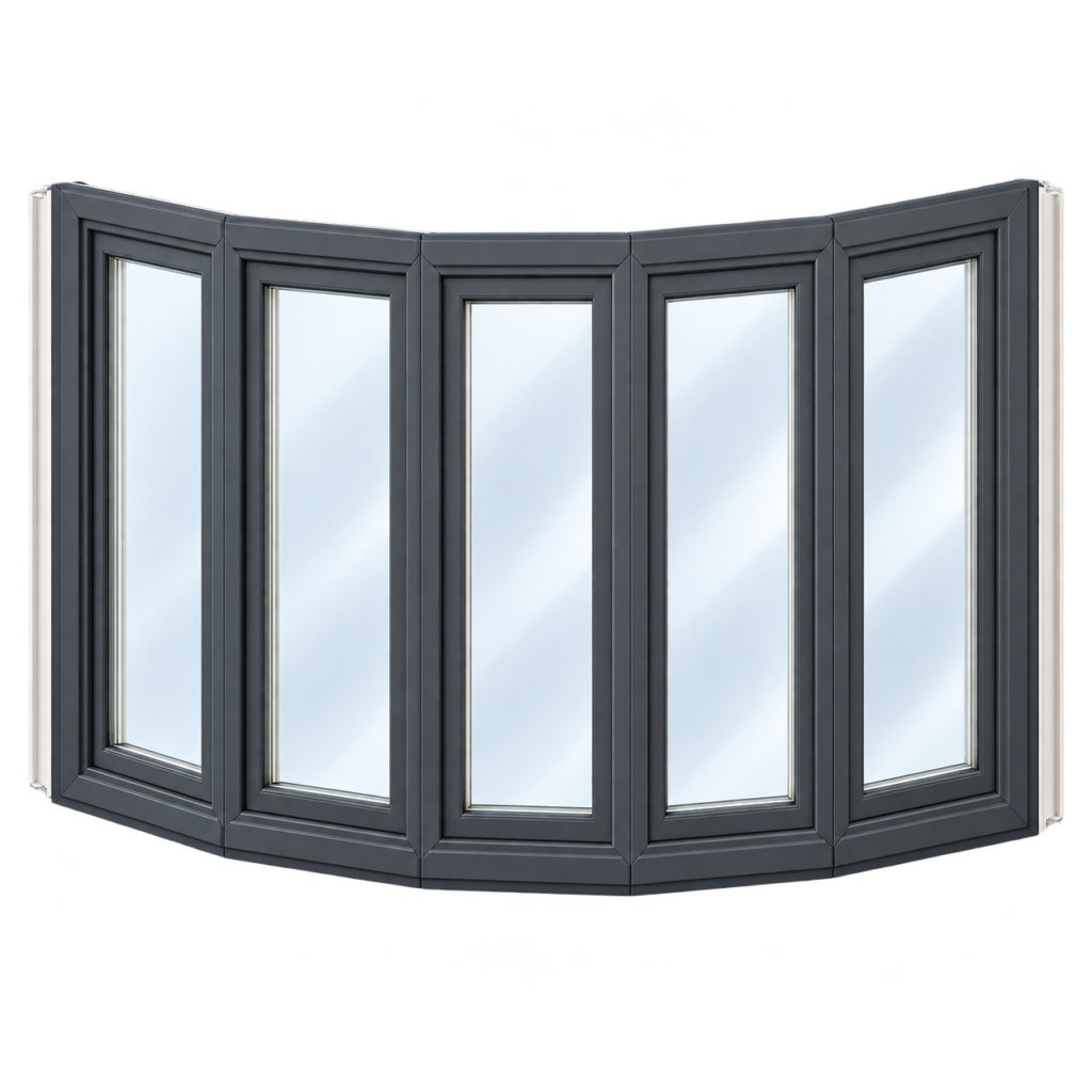 Five-panel dark grey bow window