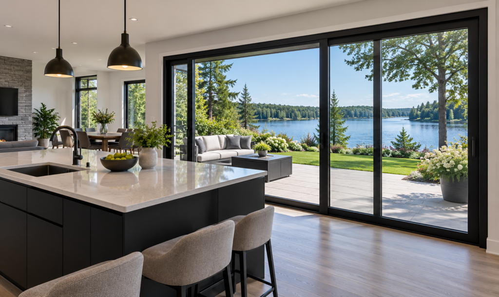 Modern kitchen with lakeview sliding doors-2