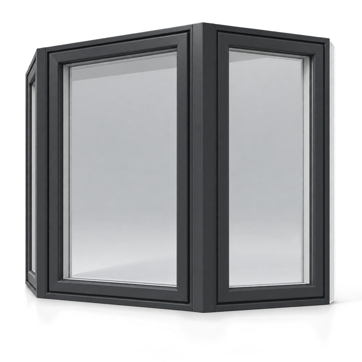 Refined charcoal-black three-section bay window