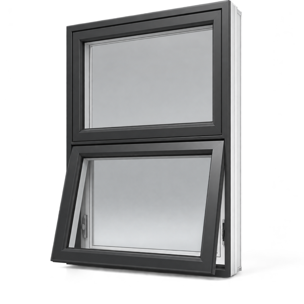Refined charcoal double-stepped awning window
