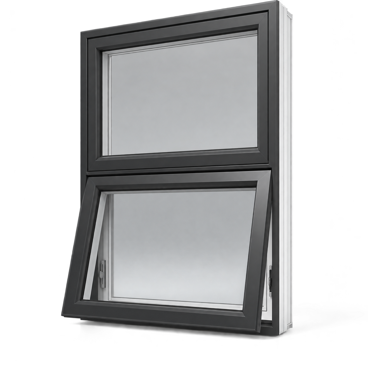 Refined charcoal double-stepped awning window