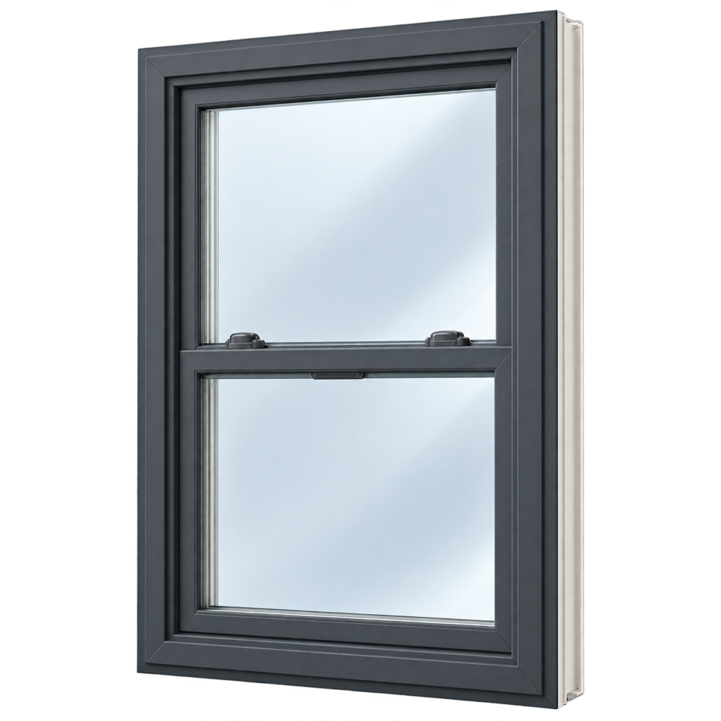 Refined dark grey double-hung window